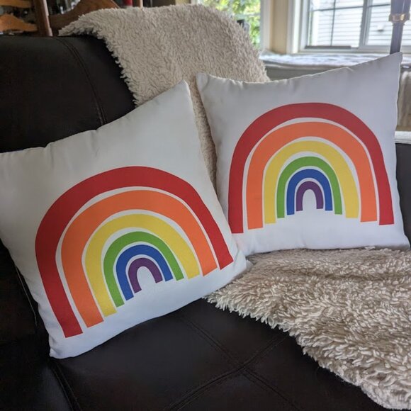 Pr Reversible Rainbow Pride Pillows 14" Square VGC - Picture 4 of 4